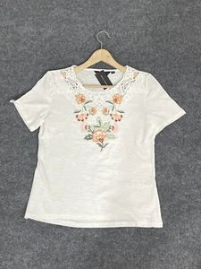 Dorothy Perkins Blouse Womens 6 White Shirt Floral Tee Embroidered UK: 10 N19 - Picture 1 of 11