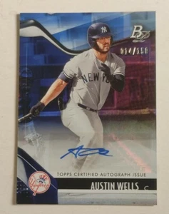 2021 Bowman Platinum Austin Wells Blue SP Auto #14/150 N.Y. Yankees - Picture 1 of 5