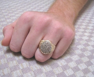 ANILLO PAVÉ DIAMANTES NATURALES EXTRAÍDOS DE 1,25 QUILATES ORO AMARILLO 14K GRANDE PARA HOMBRE (talla 10) Foto 1 de 4