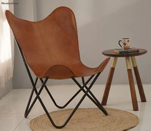 Vintage Butterfly Leather Chair Brown Handmade Classic With Foldable Iron Frame - Picture 1 of 6