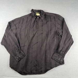 Cubavera Linen Blend Shirt XL Black Striped Pullover Button Up Long Sleeve Mens - Picture 1 of 11