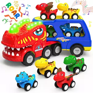 Toddler Car Toys for 1 2 3 4 Year Old Boy Kids Toys, 5-In-1 Dinosaur Transport C - Picture 1 of 12