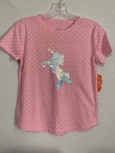 NWT Wonder Nation Girls Sz L Flip Sequin Unicorn Pink/White Polka Dots Shirt Top - Picture 1 of 6