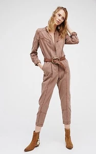 FREE PEOPLE Fleetwood Cinnamon Flight Suit JUMPSUIT Sz 6 Coverall Boilersuit - Picture 1 of 10