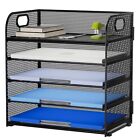 5 Tier Paper Organizer Letter Tray, Mesh Desk File Organizer with Handle, Pap...