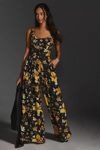 NWT Plenty By Tracy Reese Anthropologie Rue Du Bac Black Floral Jumpsuit Size XL - Picture 1 of 9