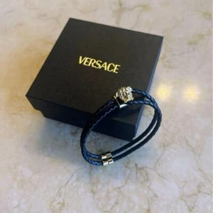 Used VERSACE La Medusa Bracelet for Men with Box Black Leather Metal Jewelry - Picture 1 of 9