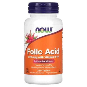 NOW Folic Acid 800 Mcg with Vitamin B-12,250 Tablets - Picture 1 of 2