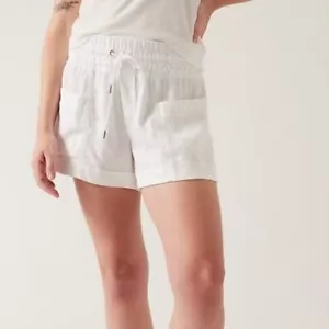 Athleta Womens Linen Blend Cabo Drawstring White Athletic Shorts Size 20 - Picture 1 of 14
