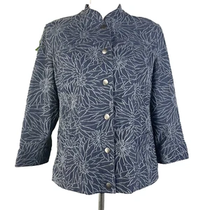 JM Collection Blazer Jacket size 6 Denim Jean Blue Floral Stretch Career Casual - Picture 1 of 11