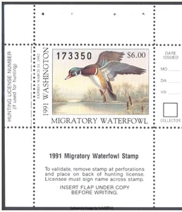 HALFPRICEDUCK Washington Duck Stamp 1991 $6.00 mini-sht/1 - Picture 1 of 1