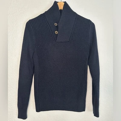 NUEVO H&M Azul Marino Pescador Suéter Mantón Cuello Manga Larga Preppy Lana Invierno Foto 1 de 4