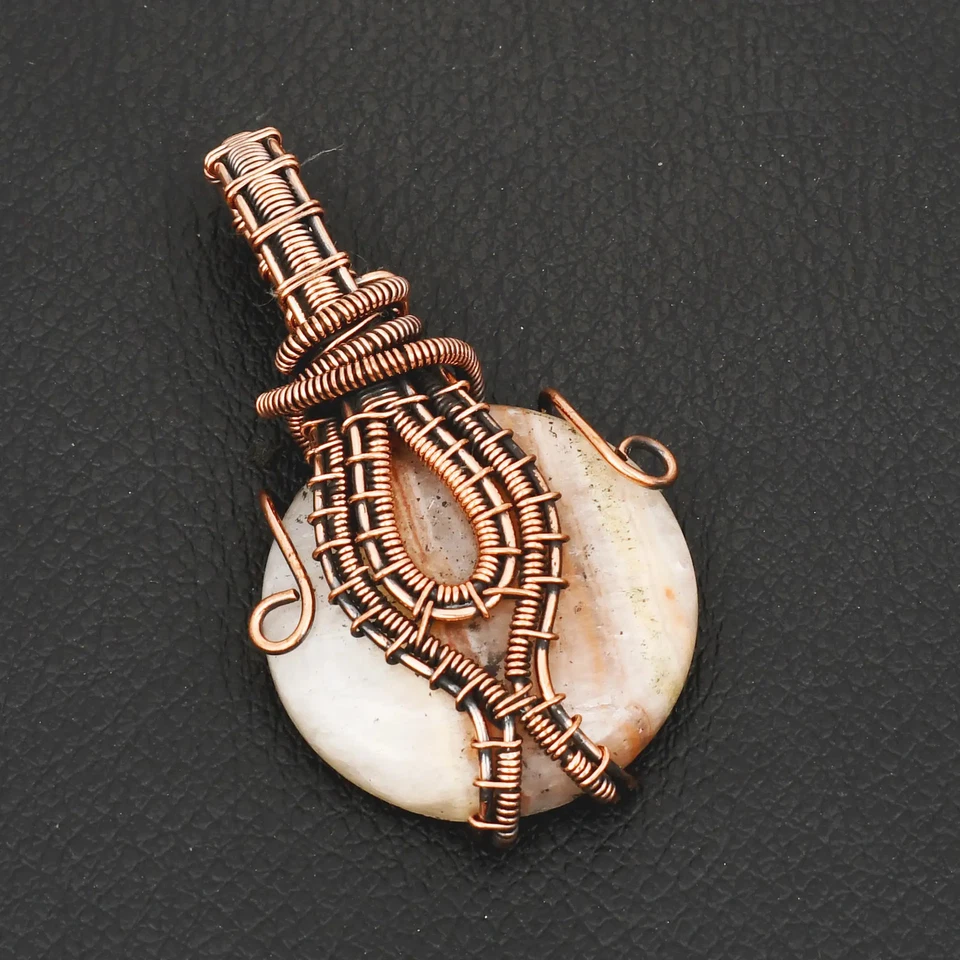 Colgante étnico de alambre de cobre con piedras preciosas de ágata de encaje amarillo joyería regalo 2,2" AP-38771 Foto 1 de 1