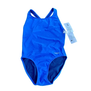 Sporti NWT wide Cross Strap One Piece Tank swim Suit Blue Lycra Sz. 34 ( L) - Picture 1 of 4