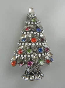 Dorothy Bauer Weihnachtsbaum Brosche Multicolor Strass Girlande Pin signiert - Bild 1 von 7