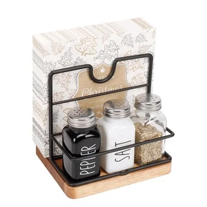 Napkin Holder, Metal Napkin Storage with Salt and Pepper Shakers Caddy Modern... - Picture 1 of 8