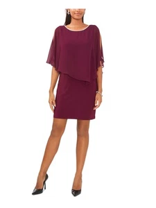 MSK Womens Burgundy Capelet Elbow Sleeve Above The Knee Evening Sheath Dress XL - Picture 1 of 3