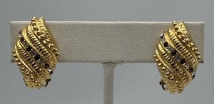 JBK Jaqueline Kennedy Gold Tons Pave Rhinestone Textured Clip Earrings - Picture 1 of 3