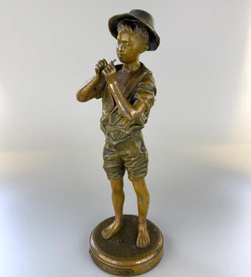 Antique French Spelter Statue “Le Petit Pêcheur” — B&H Foundry, c.1885–1905 - Image 1 of 4