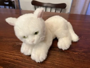 Vintage Russ Berrie Sophie White Green Eyes Stuffed Laying Cat Kitten Plush - Picture 1 of 9