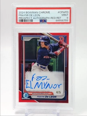 FRAYMI DE LEON 2024 BOWMAN CHROME RED REFRACTOR AUTO /5 PSA 9 Q1681 - Image 1 of 2