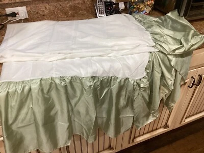 J. C. Penny Home Collection Queen Satin Bedskirt Seafood Green 14" Drop - Image 1 of 3