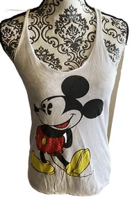 Disney Juniors L Tank Top Mickey Mouse Embellished White Shirt Top Large Lg - Picture 1 of 5