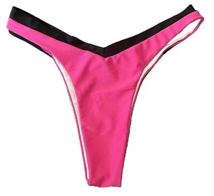 Women's Pink Black Cheeky Thong Bikini Bottom size Large - Picture 1 of 1