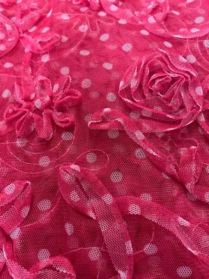 Fabric Lot 3 Yds 32 In 60 W Net Polka Dot Fuchsia Petticoat Costumes Crafts - Image 1 of 4