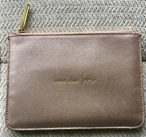 KATIE LOXTON COSMETIC BAG IN GOLD ~ ZIP TOP WITH GOLD PLATED LOGO ~ 7 X 5” ~ NEW - Picture 1 of 8