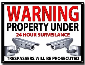 LGE A3 SIZE WARNING PROPERTY UNDER 24 HOUR SURVEILANCE ENAMELLED METAL SIGN. - Picture 1 of 1