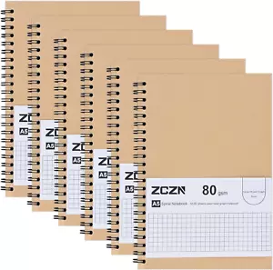 6 Pack A5 Grid Notebook, Spiral Notebook for School, Study, Office, 120 Pages/60 - Picture 1 of 12