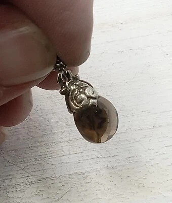 Love Heals White Bronze and Faceted Pear Shaped Smoky Quartz Pendant - Image 1 of 4