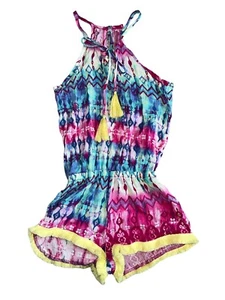 Play Six girls gauzy colorful watercolor tie dye tassel fringe rayon romper 4 - Picture 1 of 2