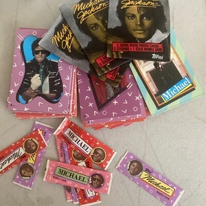 Original Vintage 1984 MJJ Productions Michael Jackson Sticker & Card Lot wrapers - Picture 1 of 8