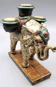 Unique & Unusual Art Deco Gold & Green Trunk Up Elephant With 3 Candleholders - Picture 1 of 12