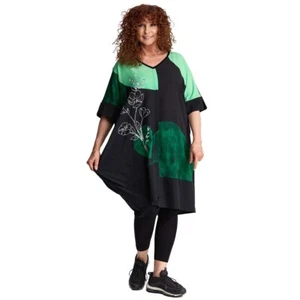FRENZI Tunika schwarz grün mit Druck Gr 48 50 (2XL)  Halbarm Ballonschnitt - Bild 1 von 4