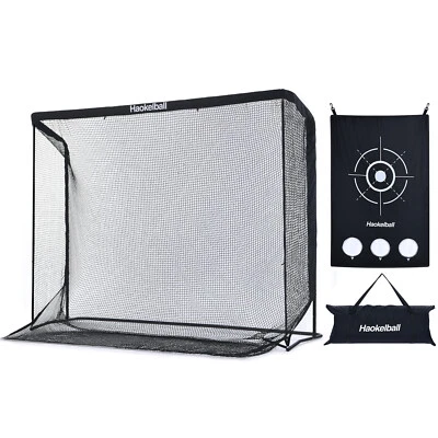 HAOKELBALL 10x7.5ft Heavy Duty Golf Practice Net with Target Cloth & Large Ball Collection