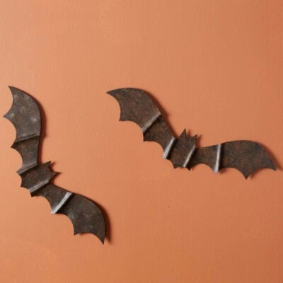 Metal Bats (Set of 2) Hanging Wall Decor Rustic Black/Brown Halloween Gothic - Image 1 of 2