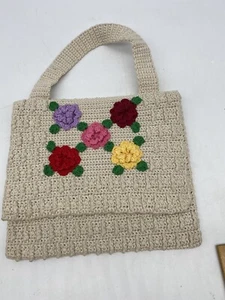 Gehäkelte Handtasche Handtasche Blumenmuster Baumwolle Beuteltasche - Handarbeit - Blumen 10”x8,5” - Bild 1 von 8