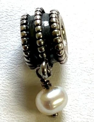 Pandora Sterling Silver White Pearl Beveled Dangle Charm 790132P ~~~ 2.3 Grams Foto 1 de 4