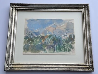 VINTAGE MODERNIST PAINTING LANDSCAPE IN THE STYLE OF RAOUL DUFY ILLUSTRATION - Image 1 of 4