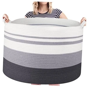  Storage Basket Large Cotton Rope Basket 21.7"x 21.7" x 13.8" Gradient Grey - Picture 1 of 7