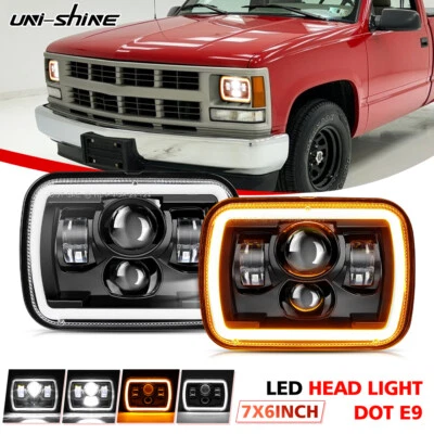 New Fit GMC C1500 C2500 C3500 79-86 7x6" LED Headlight Hi-Lo DRL Turn Signal 2PC - Image 1 of 4