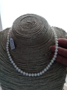 Collana PERLE VERE bianche NATURALI argento 925 mm 7,5/8 cm 42,5/48 nuova - Foto 1 di 8