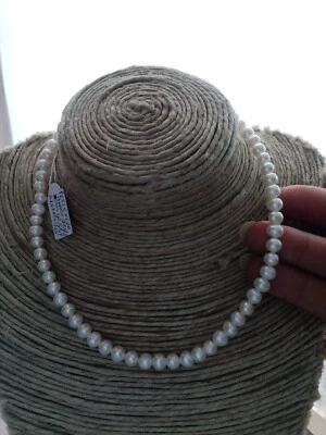 Collana PERLE VERE bianche NATURALI argento 925 mm 7,5/8 cm 42,5/48 nuova - Immagine 1 di 4