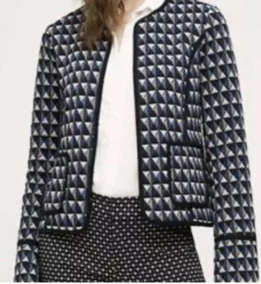 Hei Hei Vala Jacket Black Blue Geometric Print Quilted Pockets Size M Medium - Image 1 of 4
