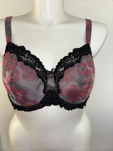 Sujetador con aros de encaje floral transparente negro movimiento moderno 40DD sexy gótico romántico - Imagen 1 de 5