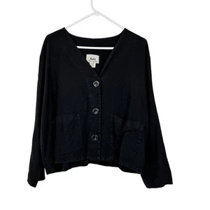 Women’s Flax Size Small Black 100% Linen Oversized BF Top/Jacket w Pockets - Picture 1 of 8