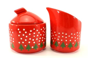 Waechtersbach Christmas Tree CREAM & SUGAR SET Red Earthenware Vintage Germany - Picture 1 of 15
